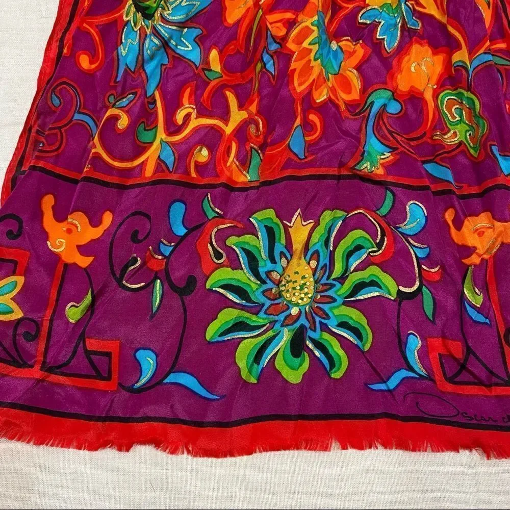 Brand New With Tags Vintage Oscar‎ de la Renta Vibrant Silk Scarf   11”x53”